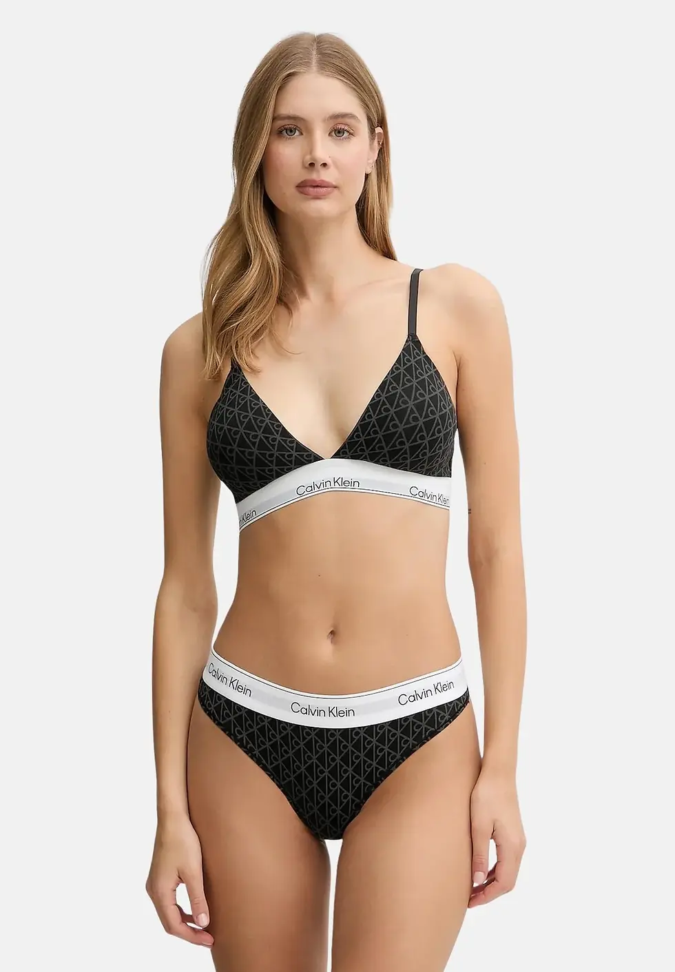Miniatura: Calvin Klein - Reggiseno Triangolo Icon Cotton Logo Optic  - Nero/Grigio
