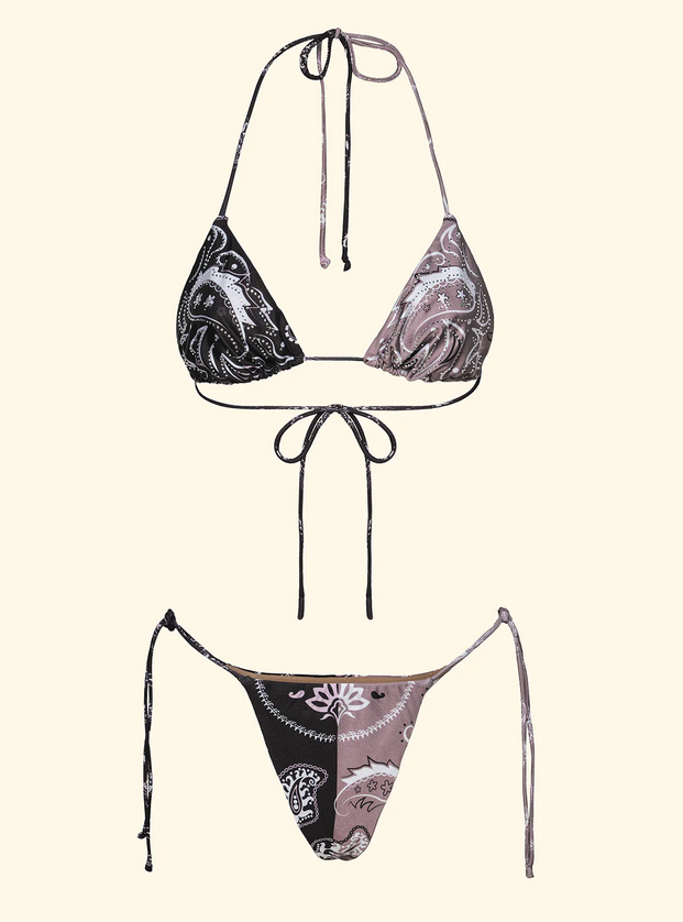 F**K - Costume Triangolo+Brasiliano Bandana Strass - Nero/Tortora