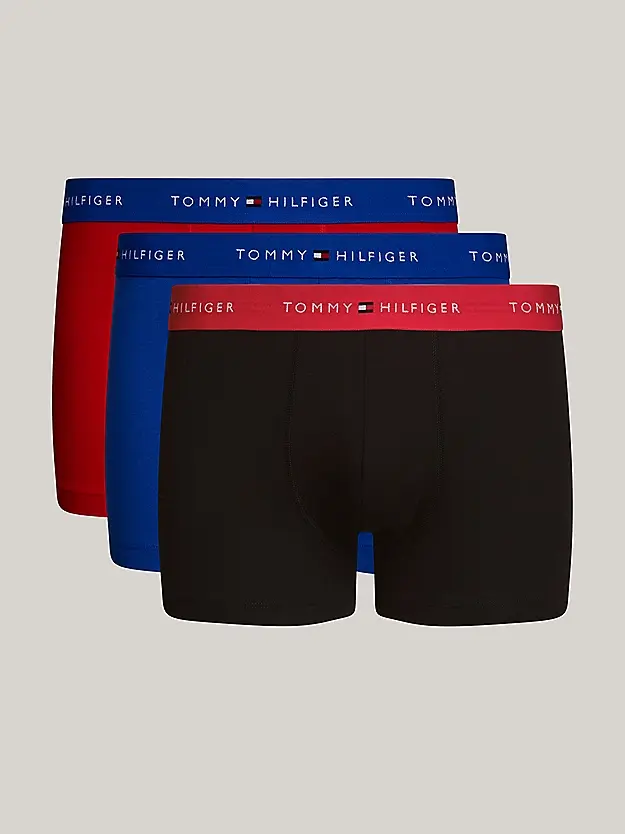 Tommy Hilfiger Pack 3 Boxer Elastico Scrittina Nero/Rosso/Blu