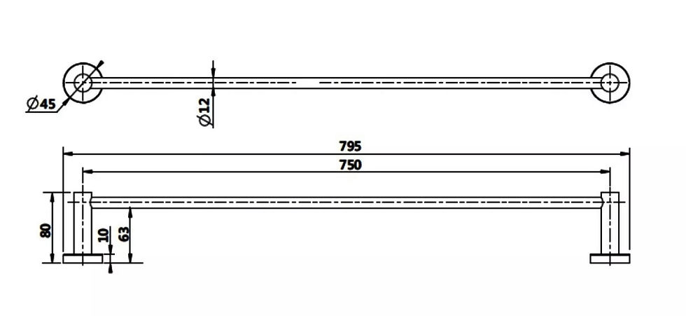 Thumbnail: Mirage Range- PVD Single Towel Rail 750mm
