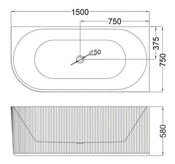 Thumbnail: Fluted Corner Freestanding Bath Tub 1500mm- Round-Gloss WHITE