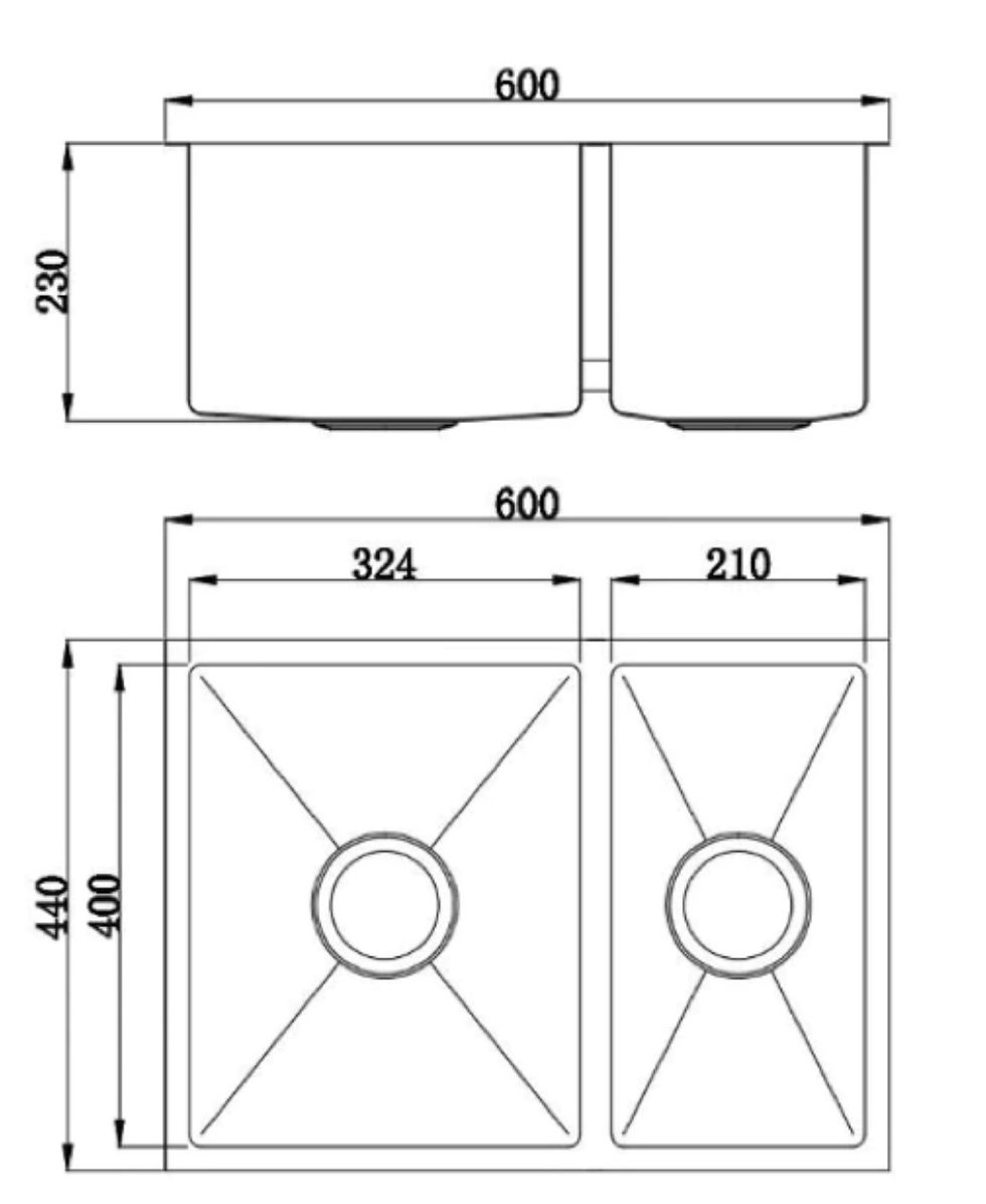 Thumbnail: 1 & 1/2 Bowl Undermount/Overmount Sink (600x440x230mm)