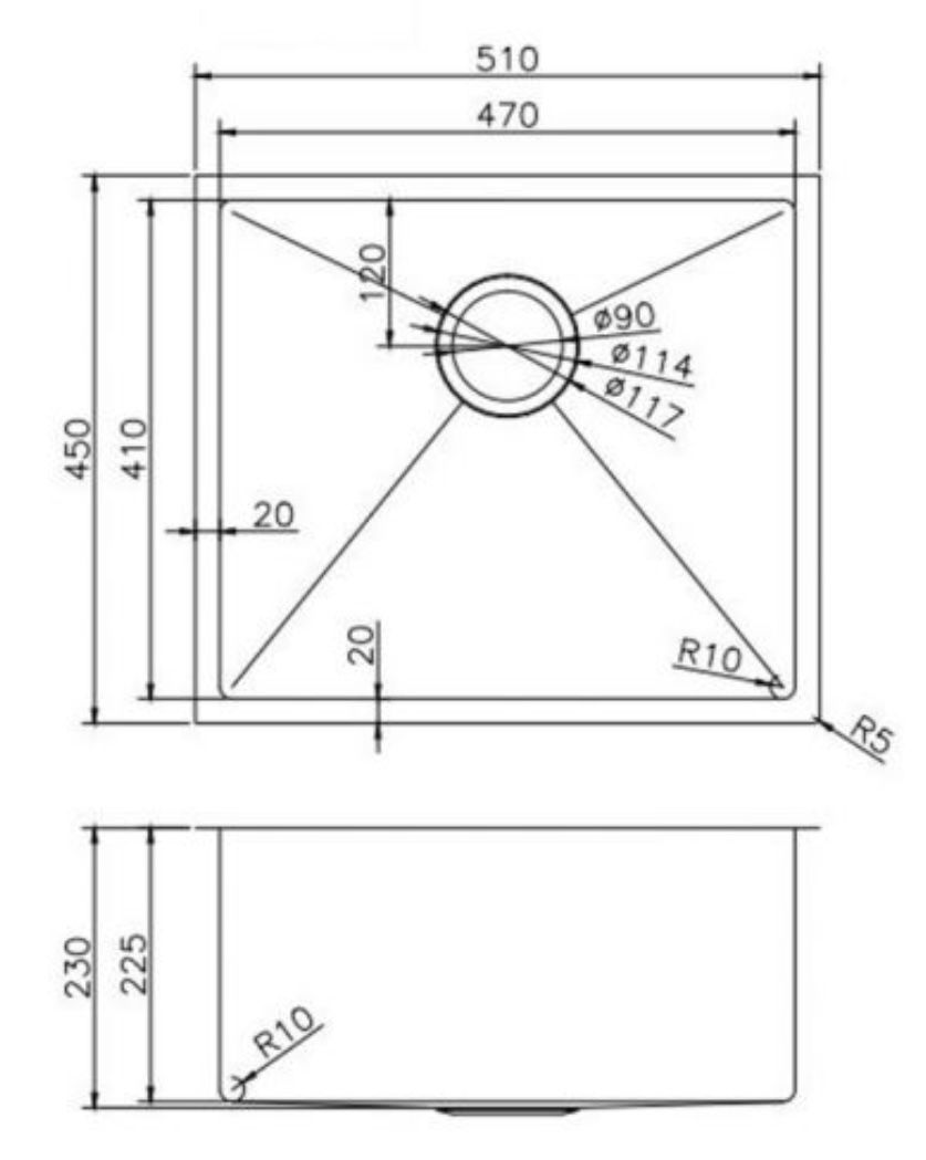 Thumbnail: Top/Undermount Single Bowl Kitchen Sink- 510x450x230mm -BRUSHED GOLD
