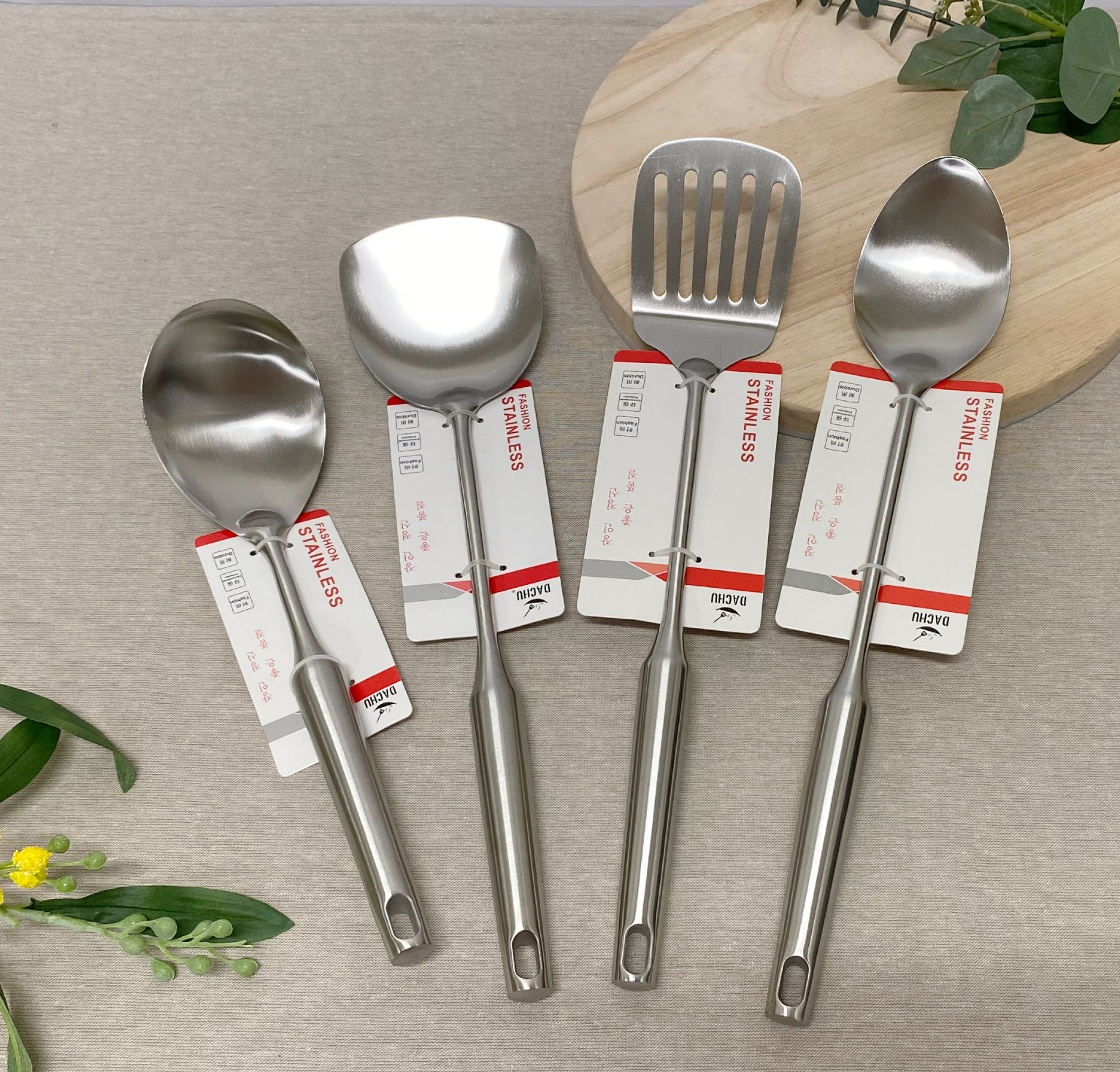【DACHU】4 PCS OF STAINLESS-STEEL COOKING UTENSIL COLLECTION 歐寶空心柄不銹鋼鏟勺組