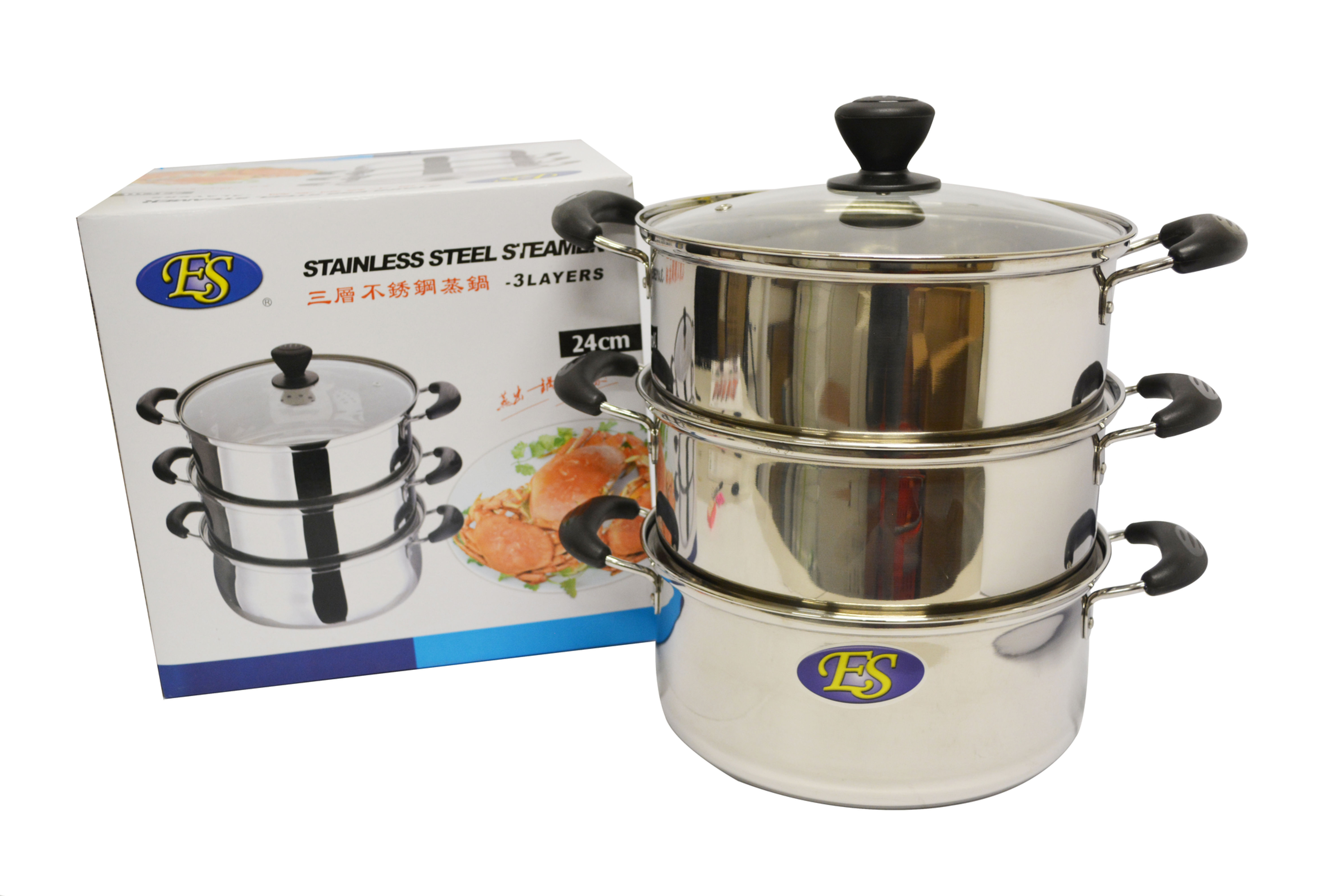 【ES】34 CM/13" STAINLESS STEEL STEAMER 3 LAYERS 三層不鏽鋼蒸籠 - 大小孔