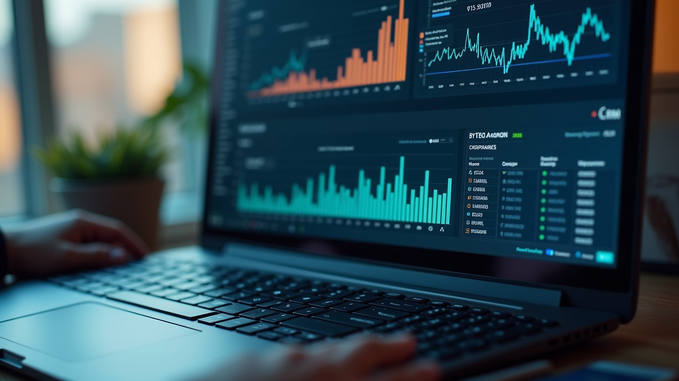 Close-up view of a computer screen displaying CRM dashboard with AI analytics