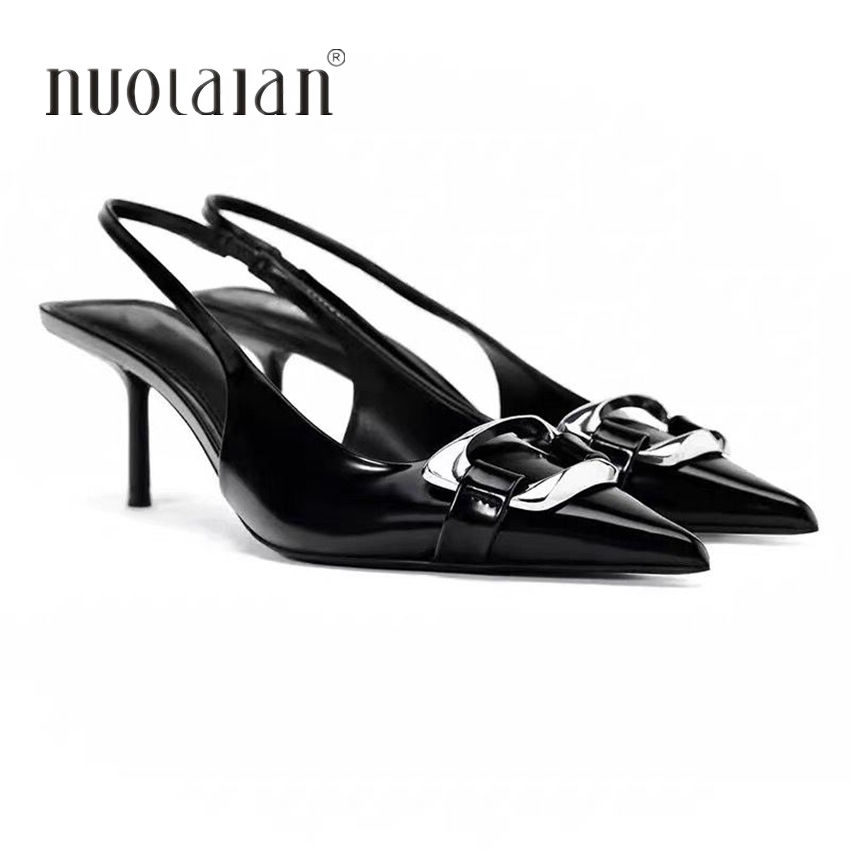 Thumbnail: 2025 New Brand Women Sandal Fashion Square Button Ladies Elegant Slingback Shoes