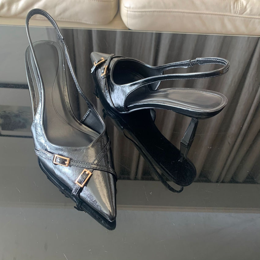 Thumbnail: Black High Heeled Pumps For Woman Pointed Toe Heels Office Lady Slingbacks Stile