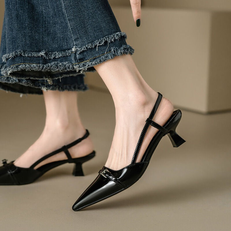Thumbnail: 2024 New Summer Women's Dress Shoes Patent Leather Slip on Pointed Toe Sandals B