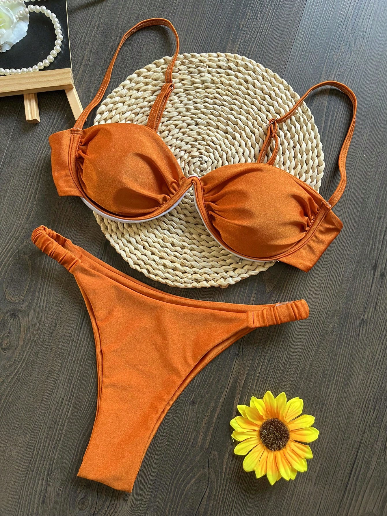 Sexy 3D Flower Bikini Set 2026 Women Black White V Wire Underwired Micro Mini Sw