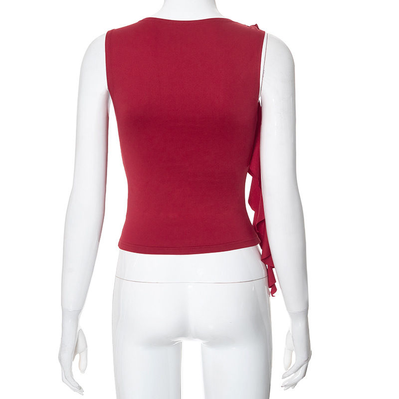 Thumbnail: Summer Women'S Solid Color Vest Fluttering Tassel Sleeveless Slim Pullover Round