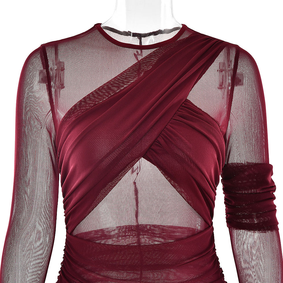 Thumbnail: Articat Elegant Mesh Patchwork Long Sleeve Bodycon Party Club Evening Dress Sexy