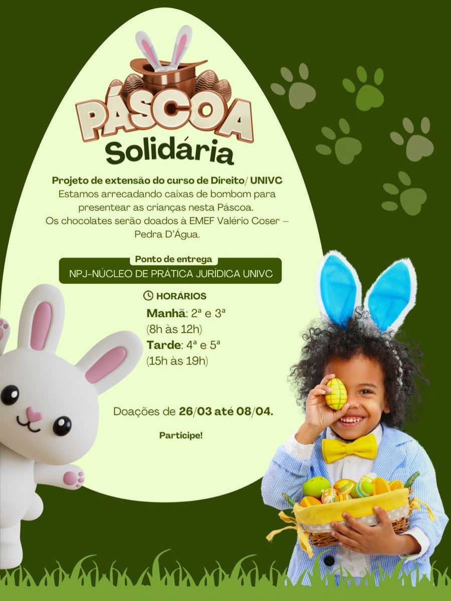 Colegiado de Direito e NPJ do UNIVC realizam ação de Páscoa Solidária em escola de São Mateus