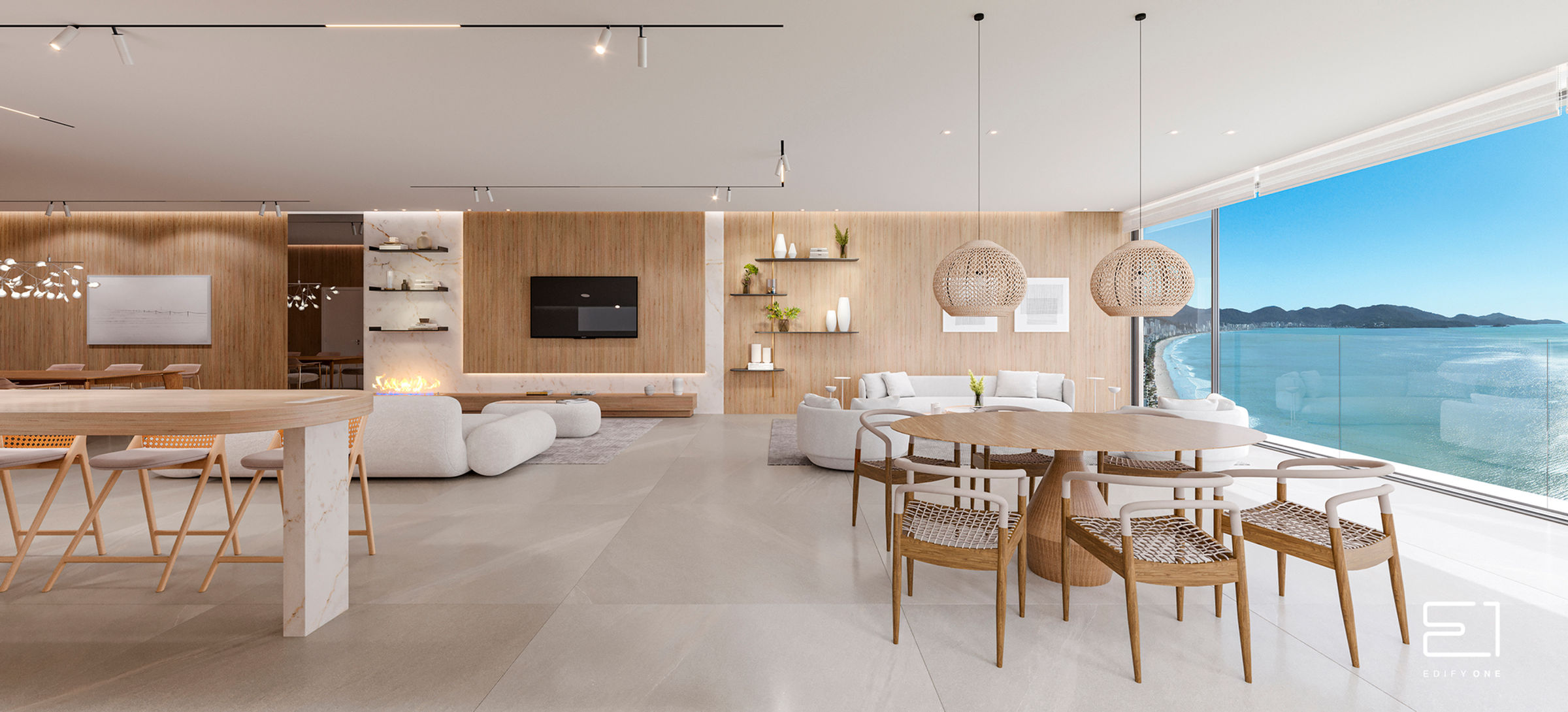 Vista living prédio Edify One Itapema