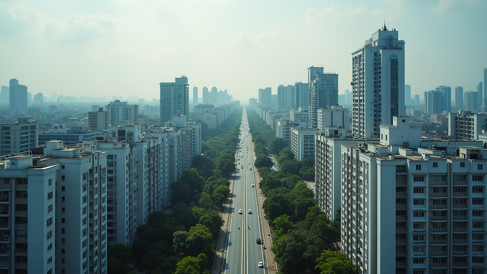 High angle view of a bustling city with real estate developments