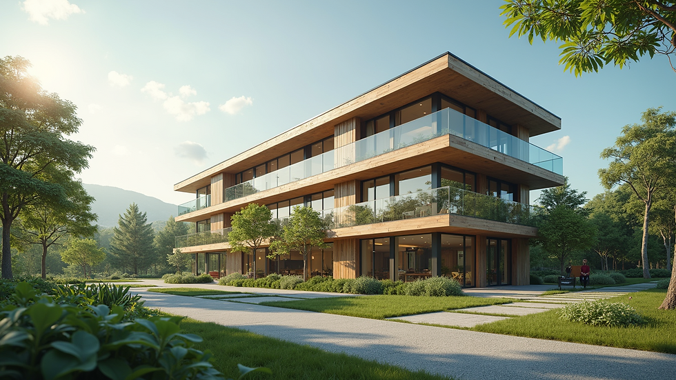 Eye-level view of a modern eco-friendly building