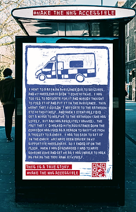 ambulance poster on a bus stop ad