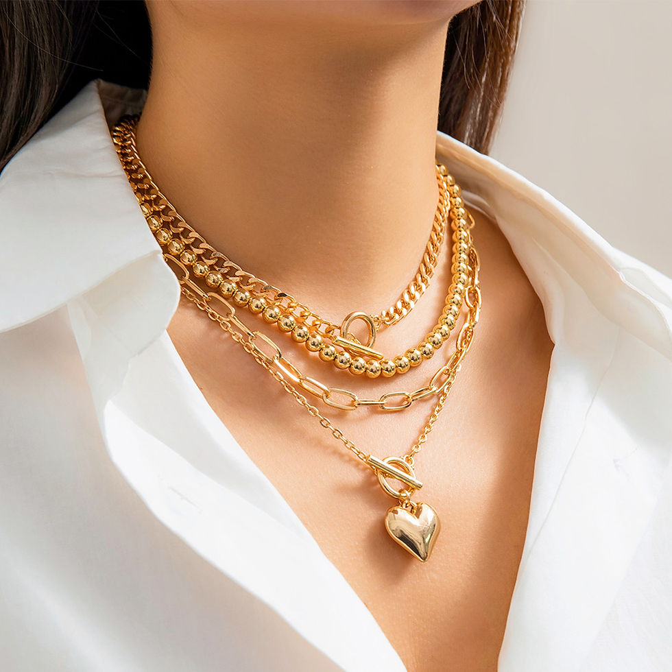 Thumbnail: 4Pcs/Set Punk Gold Color Heart Pendant Necklace for Women 2024 Trendy OT Buckle 
