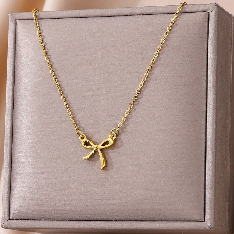 Thumbnail: Stainless Steel Bowknot Lucky Necklace For Women Gold Color Korean Necklaces Fem