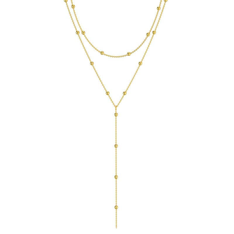 Thumbnail: Gold Plated Lariat Necklace for Women, Double Laryered Long Chain Drop Pendant C