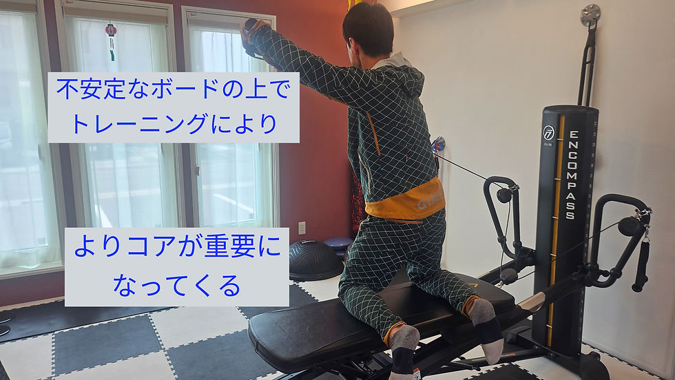 重力下で不安定なボード上でのトレーニングで自動でコアトレが出来るのがエンコンパスの魅力