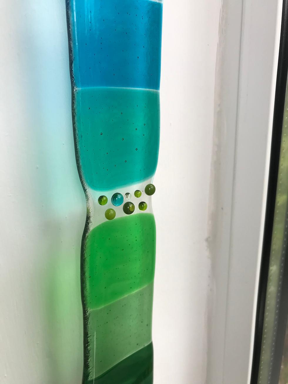 Thumbnail: Greens and Dots Fused Glass Rainbow light-catcher