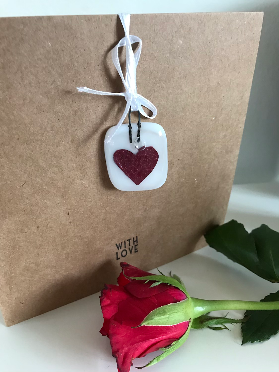 Thumbnail: Fused glass copper heart “with love” card and envelope
