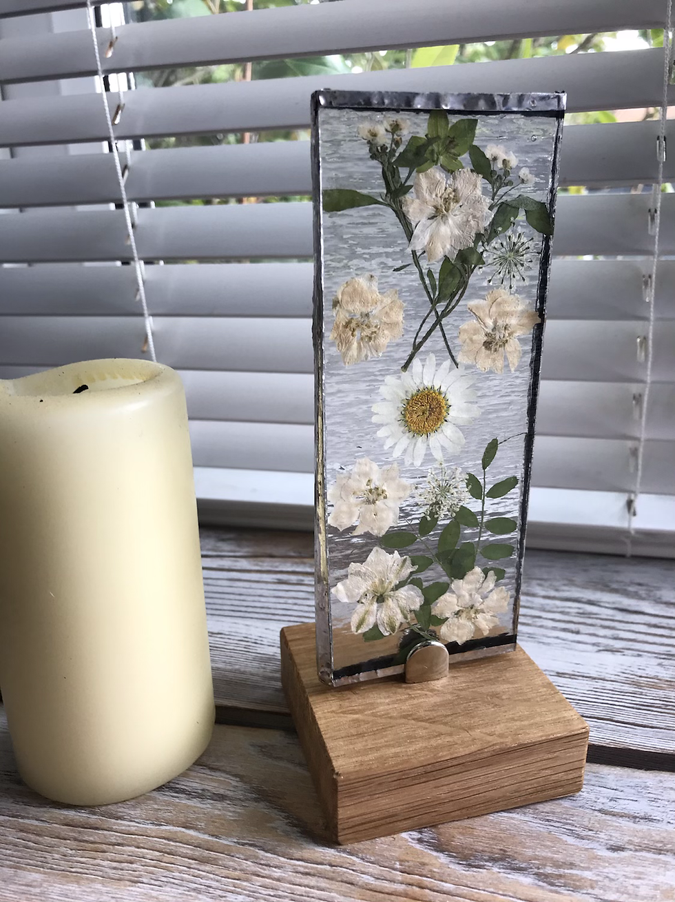 Thumbnail: “Ivory” Flows free-standing glass light-catcher on oak base