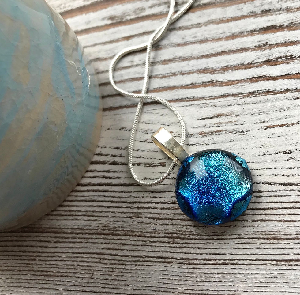 Thumbnail: Silvery Blue fused glass earrings and pendant