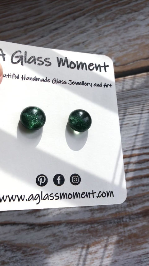 Thumbnail: Fused glass earrings - “winter green magic” - on sterling silver
