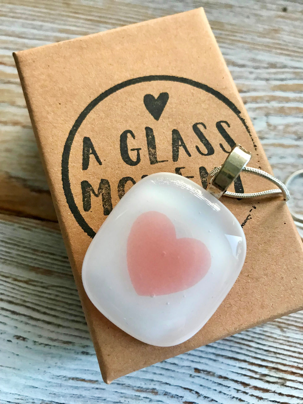 Thumbnail: Fused Glass Heart or Star pendant and chain