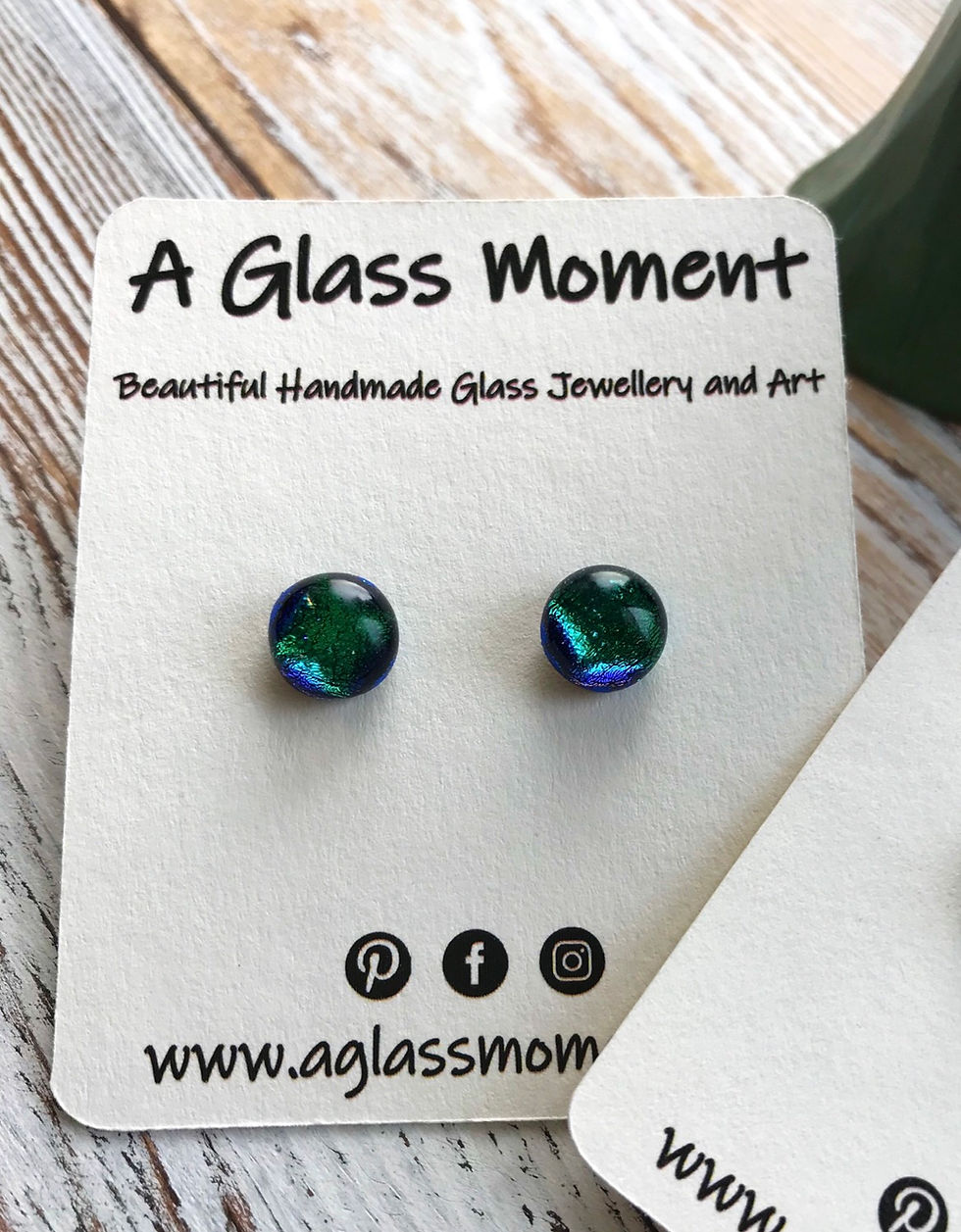 Thumbnail: “The Greens” fused glass earrings on sterling silver