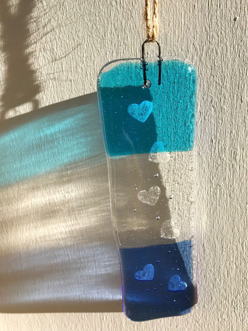 Thumbnail: Heart Drops Fused Glass Light-catcher