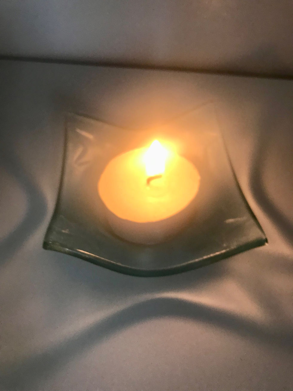 Thumbnail: Recycled Fused Glass Tea-light Dish - with etched hearts or stars