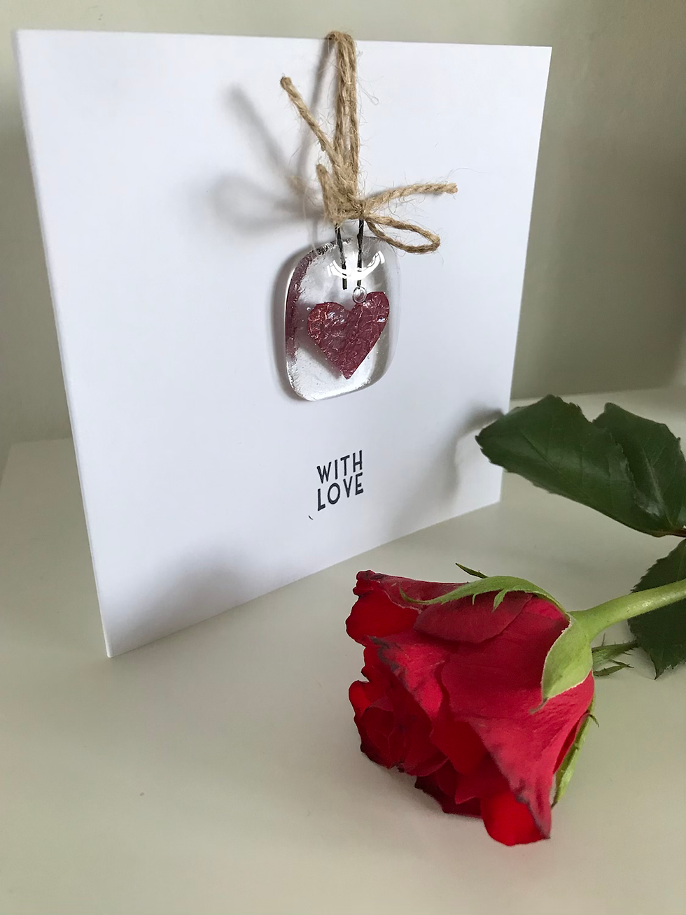 Thumbnail: Fused glass copper heart “with love” card and envelope