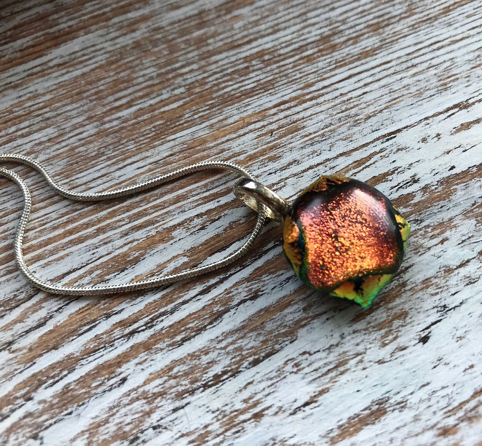 Thumbnail: Golden Auburn copper fused glass earrings and pendant