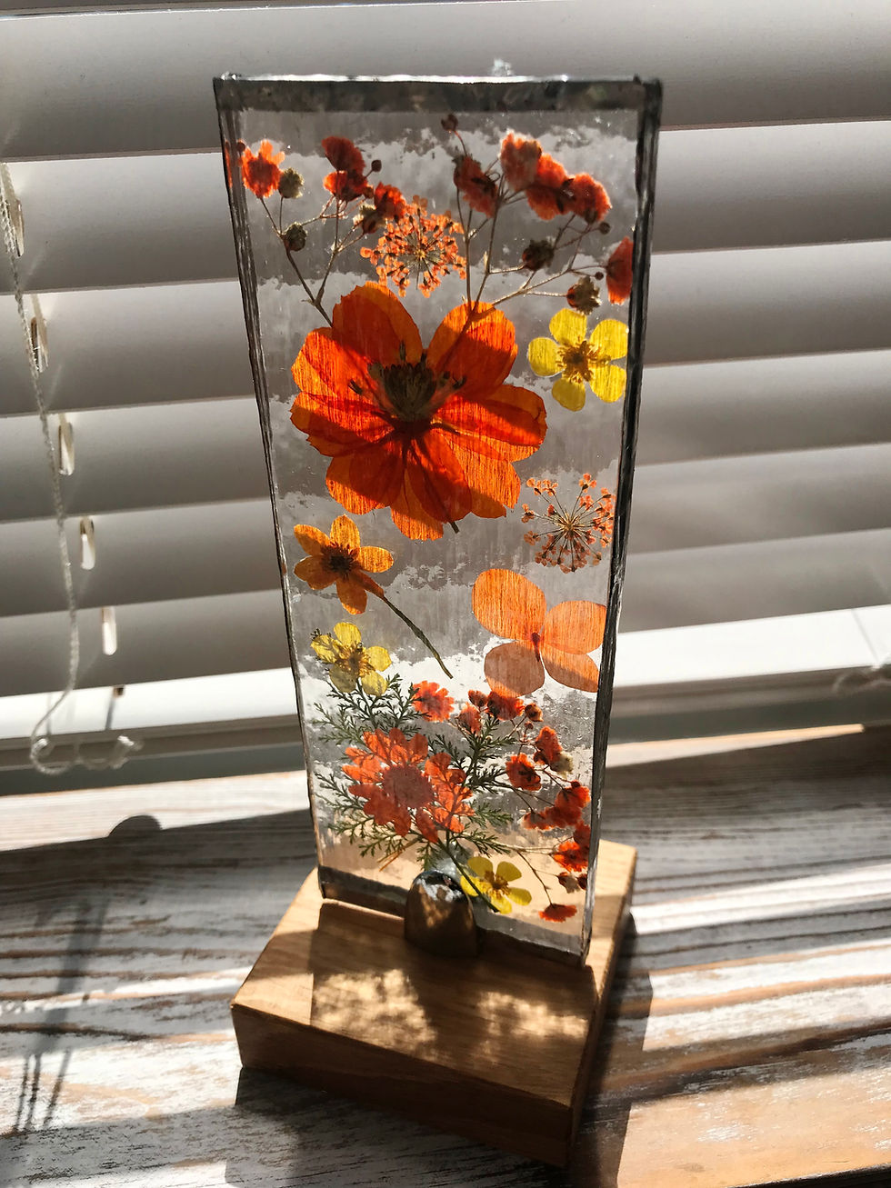 Thumbnail: “Orange Love” Glass and Pressed Flower free standing light catcher