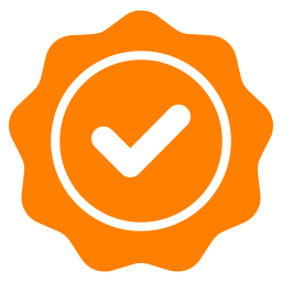 Orange checkmark badge: verification complete with affordable courier pricing icon for cost-effective same-day delivery and logistics services in Northern California