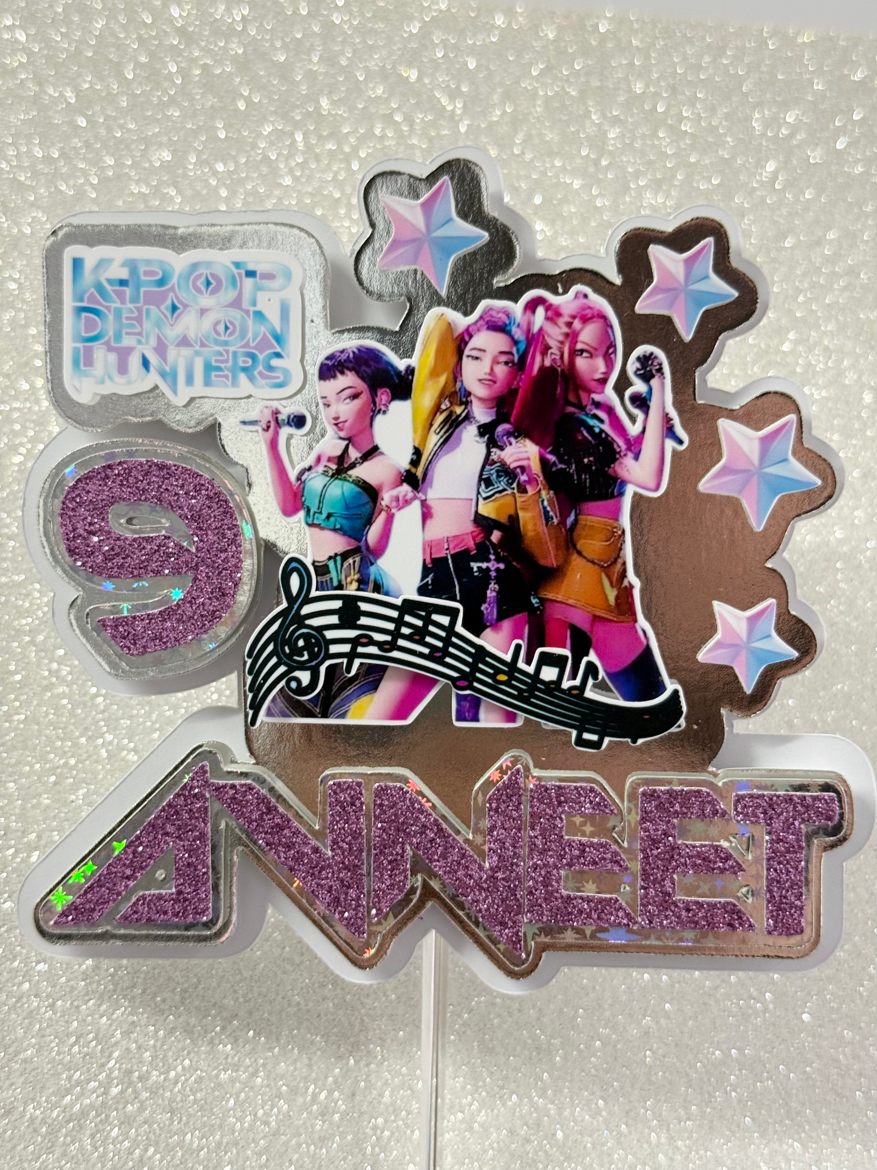 K Pop Demon Hunters Themed Birthday Party Cake Topper