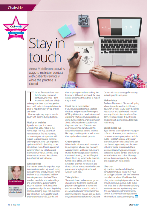 Anna Middleton in Oral Health Mag