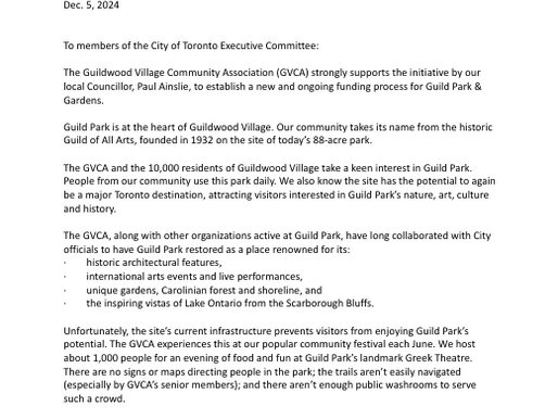 GVCA Letter to Toronto Executive Committee