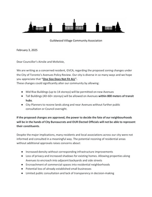 Avenues Proposal Deferral Letter
