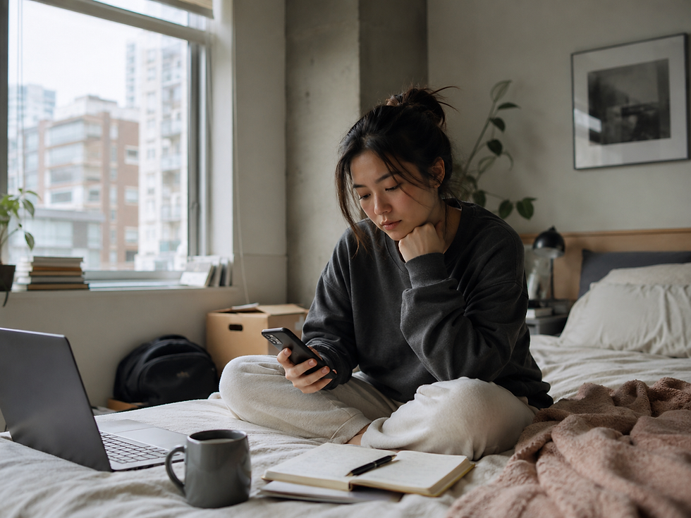 Young adult feeling behind in life while comparing herself to others online