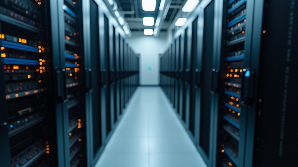Eye-level view of a network server rack in a data center