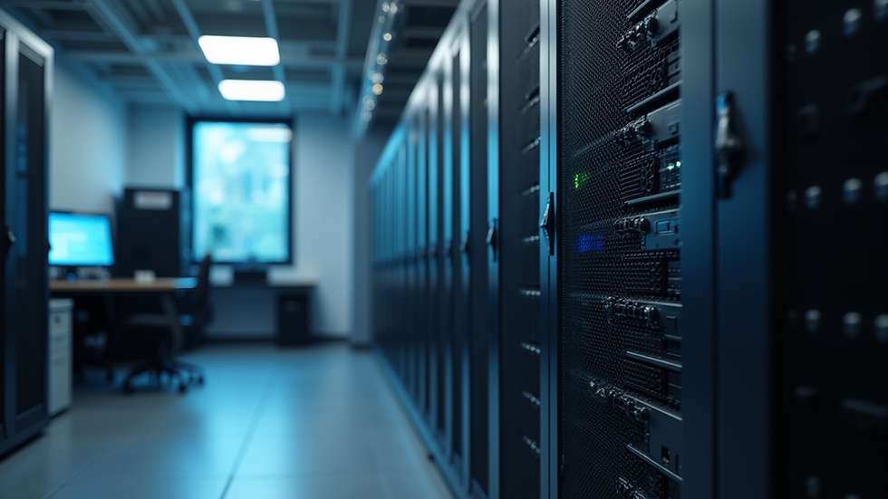 Eye-level view of a server rack in a small business IT room