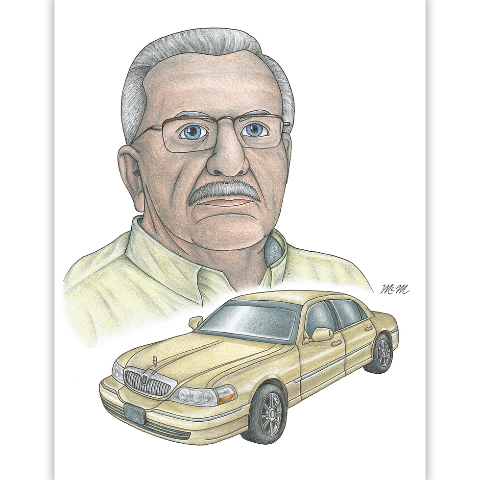 Colored Pencil Portrait Man and Car