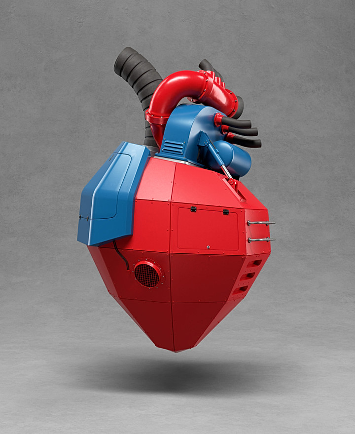 3D-Visualisierung: Mechanisches Herz aus Maschinenteile von Betonpumpfahrzeugen