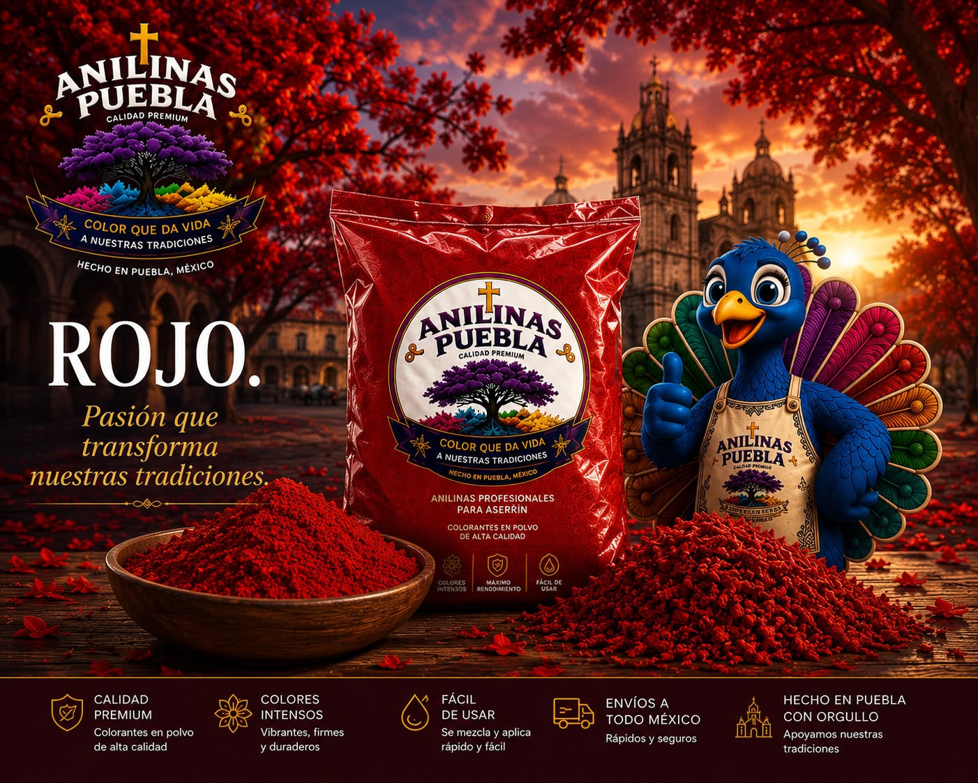 Bolsa de anilina roja para aserrín de Anilinas Puebla.