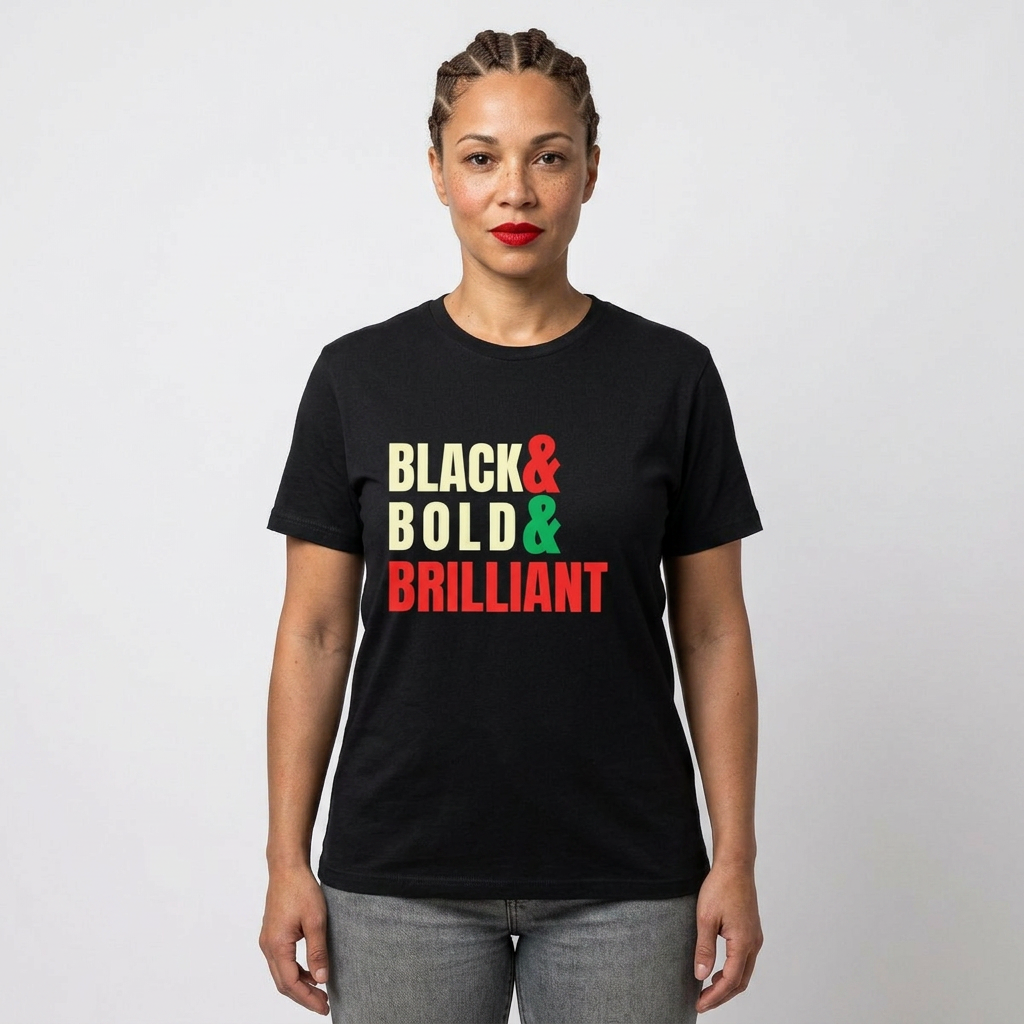 Black & Bold & Brilliant T‑Shirt — Empowerment Tee (Black, Red & Green)