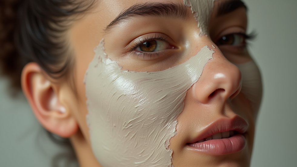 Close-up view of kaolin clay mask applied on skin showing smooth texture
